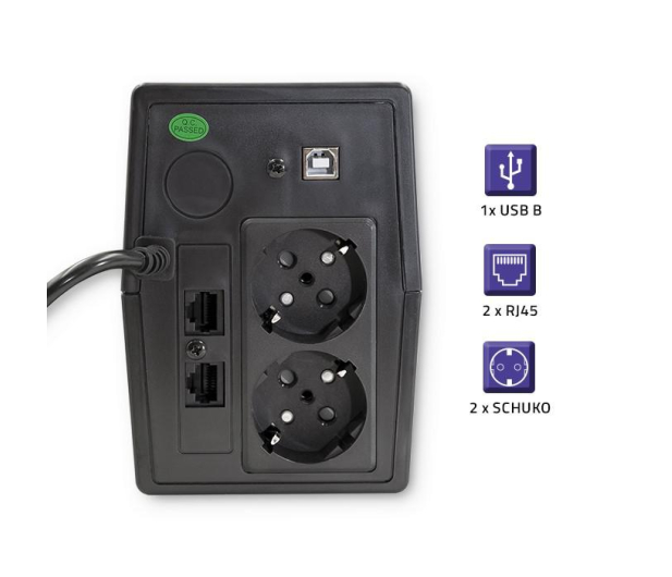 Qoltec Monolith (650VA/360W, 2xSchuko, USB, LCD, AVR) - 745083 - zdjęcie 2